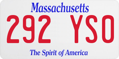 MA license plate 292YS0