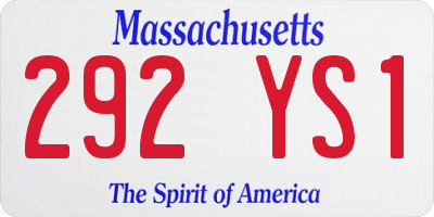 MA license plate 292YS1