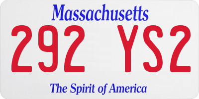 MA license plate 292YS2