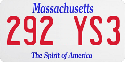 MA license plate 292YS3