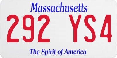 MA license plate 292YS4