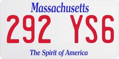 MA license plate 292YS6