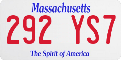 MA license plate 292YS7