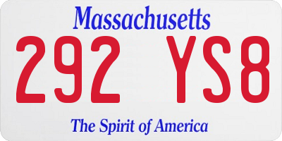 MA license plate 292YS8