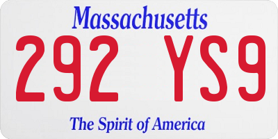 MA license plate 292YS9