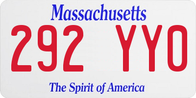 MA license plate 292YY0