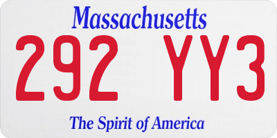 MA license plate 292YY3