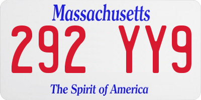 MA license plate 292YY9