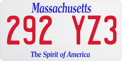MA license plate 292YZ3