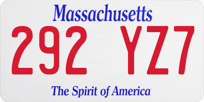 MA license plate 292YZ7
