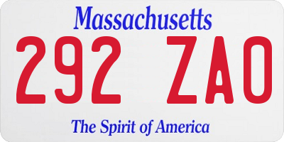 MA license plate 292ZA0