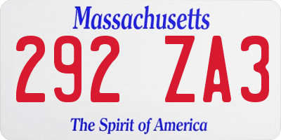 MA license plate 292ZA3
