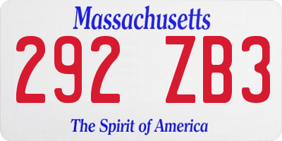 MA license plate 292ZB3