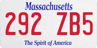 MA license plate 292ZB5