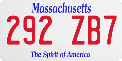 MA license plate 292ZB7