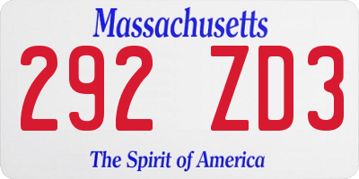 MA license plate 292ZD3