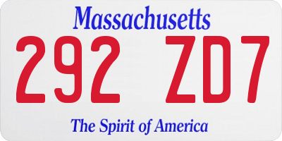 MA license plate 292ZD7