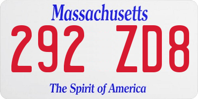 MA license plate 292ZD8