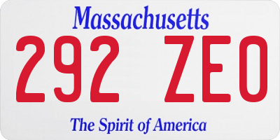 MA license plate 292ZE0