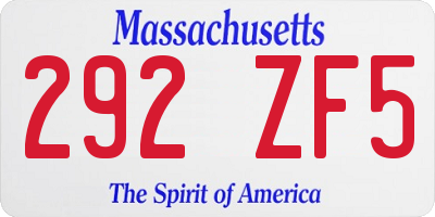 MA license plate 292ZF5
