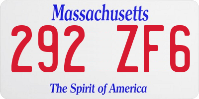 MA license plate 292ZF6
