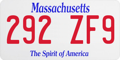 MA license plate 292ZF9