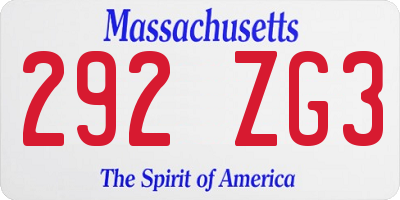 MA license plate 292ZG3