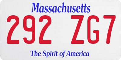 MA license plate 292ZG7
