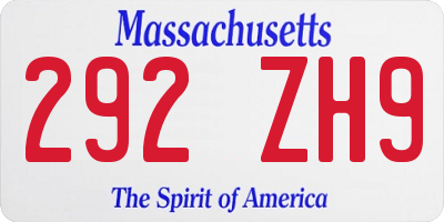 MA license plate 292ZH9