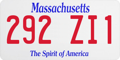 MA license plate 292ZI1