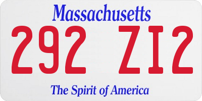 MA license plate 292ZI2