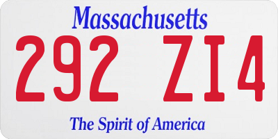 MA license plate 292ZI4