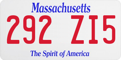 MA license plate 292ZI5