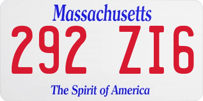MA license plate 292ZI6