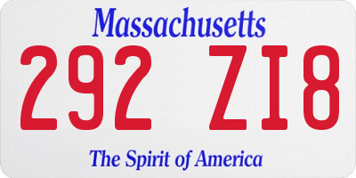 MA license plate 292ZI8