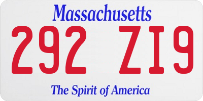 MA license plate 292ZI9