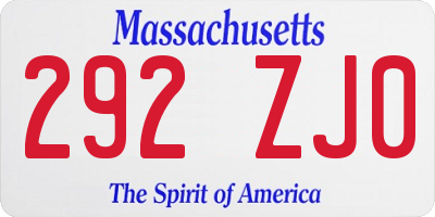 MA license plate 292ZJ0