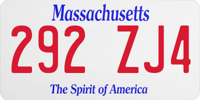 MA license plate 292ZJ4