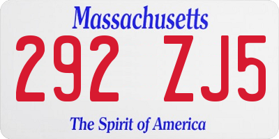 MA license plate 292ZJ5
