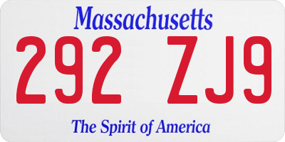 MA license plate 292ZJ9