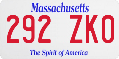 MA license plate 292ZK0