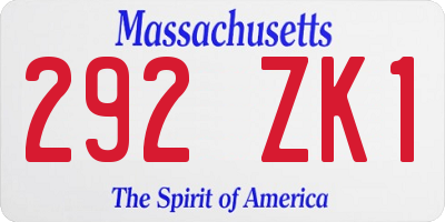 MA license plate 292ZK1