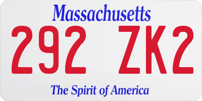 MA license plate 292ZK2