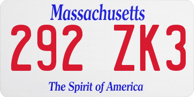 MA license plate 292ZK3