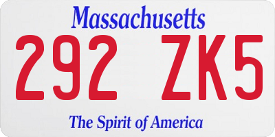 MA license plate 292ZK5