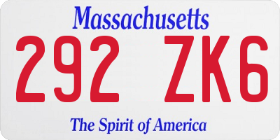 MA license plate 292ZK6