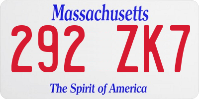 MA license plate 292ZK7