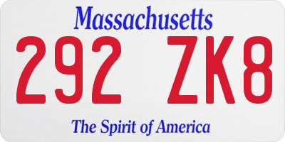 MA license plate 292ZK8