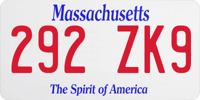 MA license plate 292ZK9