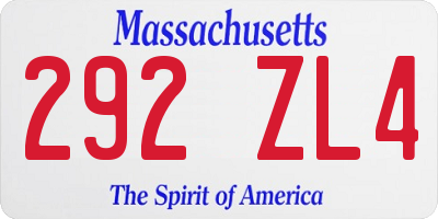 MA license plate 292ZL4